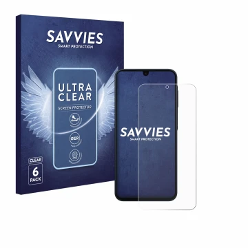 Parte frontale di una confezione del prodotto con il logo del marchio Savvies. Accanto è raffigurato il dispositivo Samsung Ga