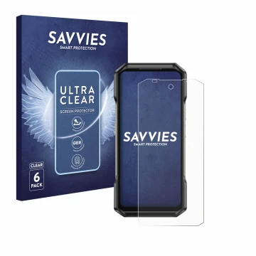Parte frontale di una confezione del prodotto con il logo del marchio Savvies. Accanto è raffigurato il dispositivo Ulefone Ar