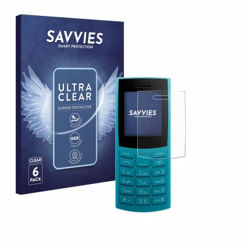 Parte frontale di una confezione del prodotto con il logo del marchio Savvies. Accanto è raffigurato il dispositivo Nokia 105 