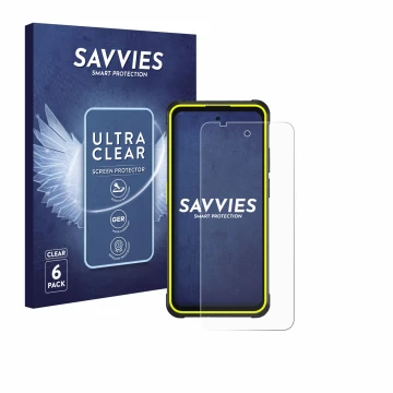 Parte frontale di una confezione del prodotto con il logo del marchio Savvies. Accanto è raffigurato il dispositivo Ulefone Ar