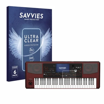 Parte frontale di una confezione del prodotto con il logo del marchio Savvies. Accanto è raffigurato il dispositivo KORG Pa700