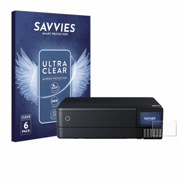 Parte frontale di una confezione del prodotto con il logo del marchio Savvies. Accanto è raffigurato il dispositivo Epson EcoT