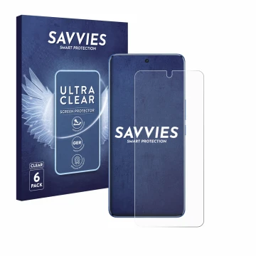 Parte frontale di una confezione del prodotto con il logo del marchio Savvies. Accanto è raffigurato il dispositivo Vivo V50 c