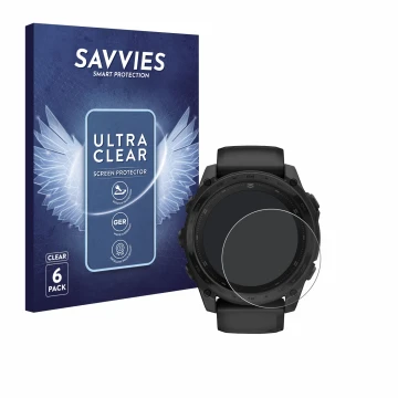 Parte frontale di una confezione del prodotto con il logo del marchio Savvies. Accanto è raffigurato il dispositivo Garmin Tac