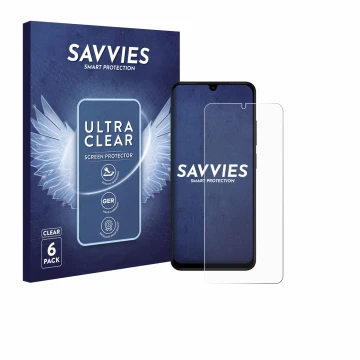 Parte frontale di una confezione del prodotto con il logo del marchio Savvies. Accanto è raffigurato il dispositivo Xiaomi Red