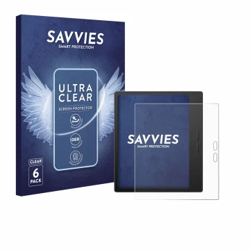 Parte frontale di una confezione del prodotto con il logo del marchio Savvies. Accanto è raffigurato il dispositivo Boox Go 7 