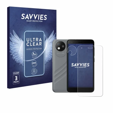 Parte frontale di una confezione del prodotto con il logo del marchio Savvies. Accanto è raffigurato il dispositivo ZTE Blade 