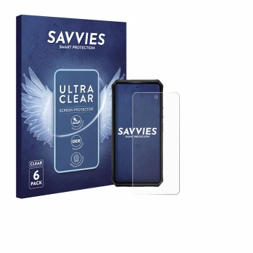 Parte frontale di una confezione del prodotto con il logo del marchio Savvies. Accanto è raffigurato il dispositivo Ulefone Ar