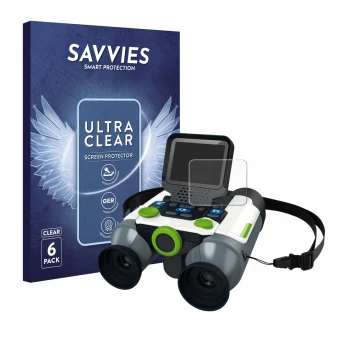 Parte frontale di una confezione del prodotto con il logo del marchio Savvies. Accanto è raffigurato il dispositivo Vtech Bino