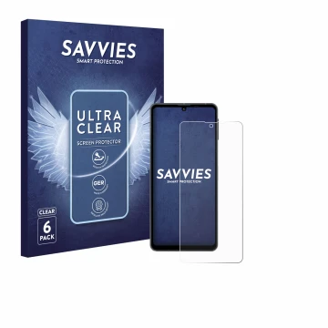 Parte frontale di una confezione del prodotto con il logo del marchio Savvies. Accanto è raffigurato il dispositivo Sharp Aquo
