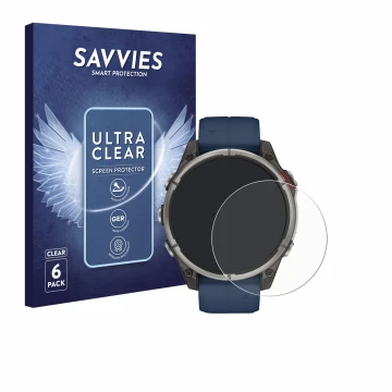Parte frontale di una confezione del prodotto con il logo del marchio Savvies. Accanto è raffigurato il dispositivo Garmin qua