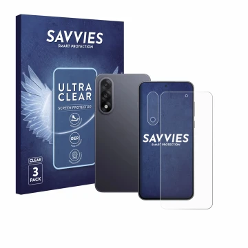 Parte frontale di una confezione del prodotto con il logo del marchio Savvies. Accanto è raffigurato il dispositivo OnePlus No