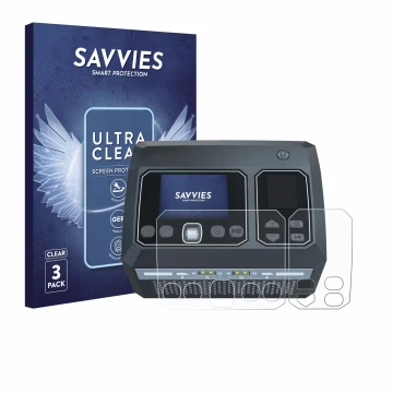 Parte frontale di una confezione del prodotto con il logo del marchio Savvies. Accanto è raffigurato il dispositivo SkyRc D750