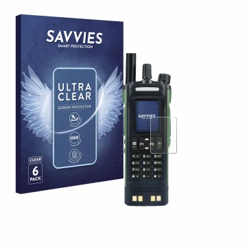 Parte frontale di una confezione del prodotto con il logo del marchio Savvies. Accanto è raffigurato il dispositivo Baofeng DM