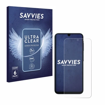Parte frontale di una confezione del prodotto con il logo del marchio Savvies. Accanto è raffigurato il dispositivo Samsung Ga