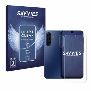 Parte frontale di una confezione del prodotto con il logo del marchio Savvies. Accanto è raffigurato il dispositivo Samsung Ga