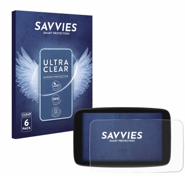 Parte frontale di una confezione del prodotto con il logo del marchio Savvies. Accanto è raffigurato il dispositivo TomTom Go 