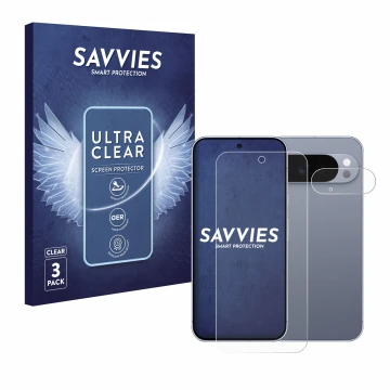 Parte frontale di una confezione del prodotto con il logo del marchio Savvies. Accanto è raffigurato il dispositivo Google Pix