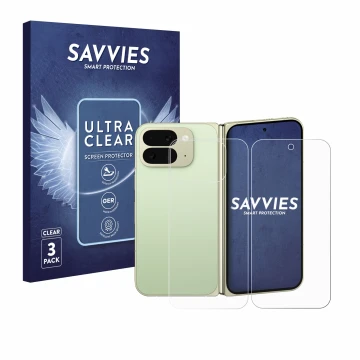 Parte frontale di una confezione del prodotto con il logo del marchio Savvies. Accanto è raffigurato il dispositivo Google Pix