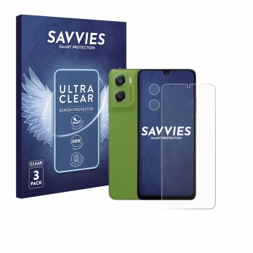 Parte frontale di una confezione del prodotto con il logo del marchio Savvies. Accanto è raffigurato il dispositivo Motorola M