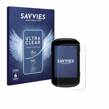 Parte frontale di una confezione del prodotto con il logo del marchio Savvies. Accanto è raffigurato il dispositivo Garmin Edg