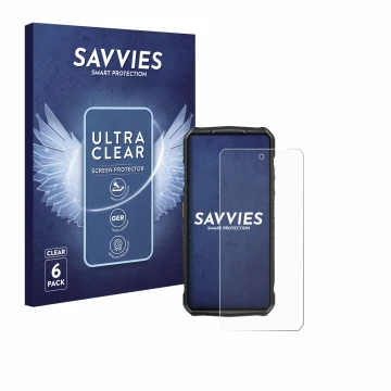 Parte frontale di una confezione del prodotto con il logo del marchio Savvies. Accanto è raffigurato il dispositivo Ulefone 29
