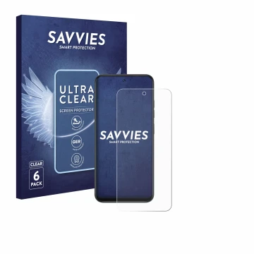 Parte frontale di una confezione del prodotto con il logo del marchio Savvies. Accanto è raffigurato il dispositivo Infinix Sm
