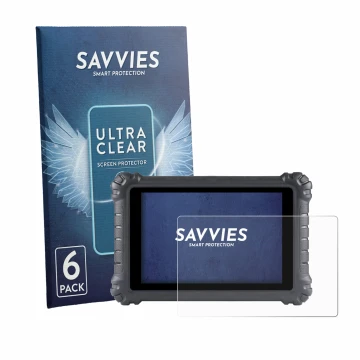 Parte frontale di una confezione del prodotto con il logo del marchio Savvies. Accanto è raffigurato il dispositivo Autel Maxi