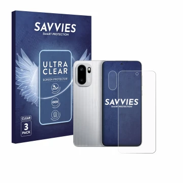 Parte frontale di una confezione del prodotto con il logo del marchio Savvies. Accanto è raffigurato il dispositivo OnePlus Ac