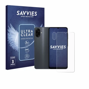 Parte frontale di una confezione del prodotto con il logo del marchio Savvies. Accanto è raffigurato il dispositivo Samsung Ga
