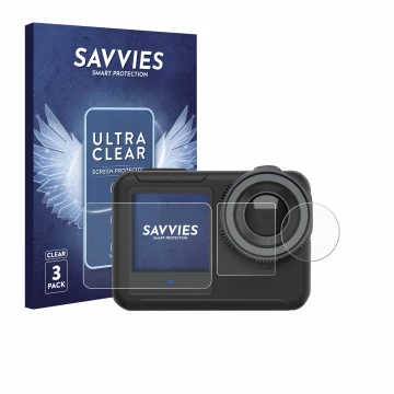 Parte frontale di una confezione del prodotto con il logo del marchio Savvies. Accanto è raffigurato il dispositivo SVBONY SVG