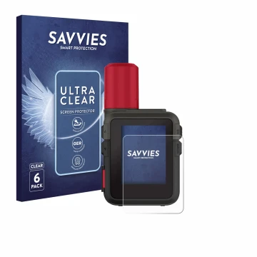 Parte frontale di una confezione del prodotto con il logo del marchio Savvies. Accanto è raffigurato il dispositivo Garmin inR