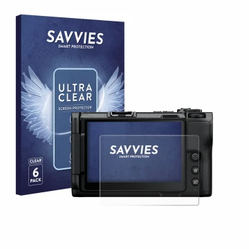 Parte frontale di una confezione del prodotto con il logo del marchio Savvies. Accanto è raffigurato il dispositivo Nikon ZR 2
