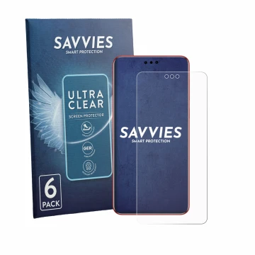 Parte frontale di una confezione del prodotto con il logo del marchio Savvies. Accanto è raffigurato il dispositivo Huawei Mat