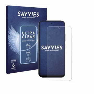 Parte frontale di una confezione del prodotto con il logo del marchio Savvies. Accanto è raffigurato il dispositivo Oppo A6x 4