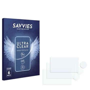 Parte frontale di una confezione del prodotto con il logo del marchio Savvies. Accanto si trova la protezione per lo schermo c