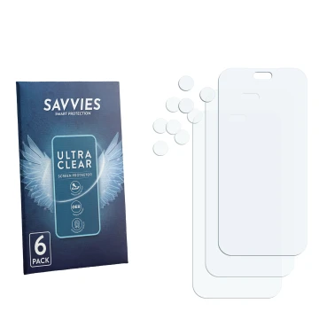 Parte frontale di una confezione del prodotto con il logo del marchio Savvies. Accanto si trova la protezione per lo schermo c