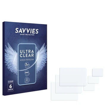 Parte frontale di una confezione del prodotto con il logo del marchio Savvies. Accanto si trova la protezione per lo schermo c