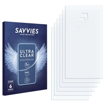Parte frontale di una confezione del prodotto con il logo del marchio Savvies. Accanto si trova la protezione per lo schermo c