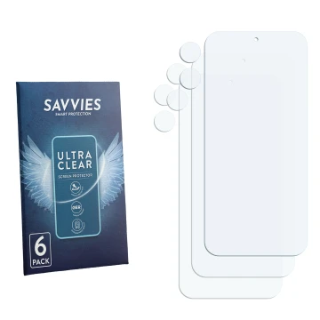 Parte frontale di una confezione del prodotto con il logo del marchio Savvies. Accanto si trova la protezione per lo schermo c