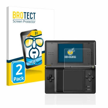 Parte frontale di una confezione del prodotto con il logo del marchio BROTECT. Accanto è raffigurato il dispositivo Nintendo D