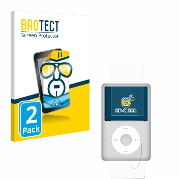 Parte frontale di una confezione del prodotto con il logo del marchio BROTECT. Accanto è raffigurato il dispositivo Apple iPod