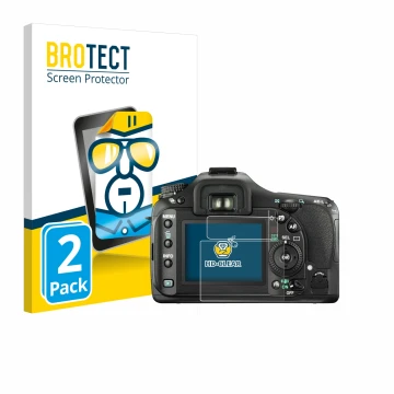 Parte frontale di una confezione del prodotto con il logo del marchio BROTECT. Accanto è raffigurato il dispositivo Pentax K20