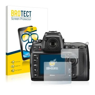 Parte frontale di una confezione del prodotto con il logo del marchio BROTECT. Accanto è raffigurato il dispositivo Nikon D700