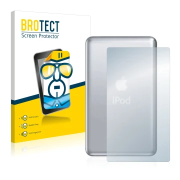 Parte frontale di una confezione del prodotto con il logo del marchio BROTECT. Accanto è raffigurato il dispositivo Apple iPod