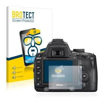 Parte frontale di una confezione del prodotto con il logo del marchio BROTECT. Accanto è raffigurato il dispositivo Nikon D500