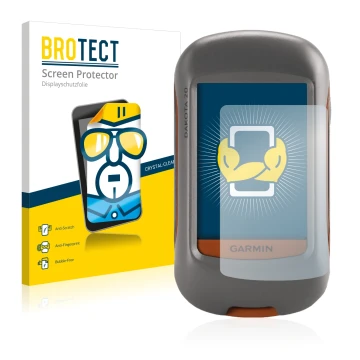 Parte frontale di una confezione del prodotto con il logo del marchio BROTECT. Accanto è raffigurato il dispositivo Garmin Dak