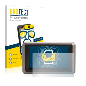 Parte frontale di una confezione del prodotto con il logo del marchio BROTECT. Accanto è raffigurato il dispositivo Garmin zum