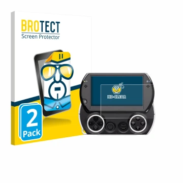 Parte frontale di una confezione del prodotto con il logo del marchio BROTECT. Accanto è raffigurato il dispositivo Sony PSP G