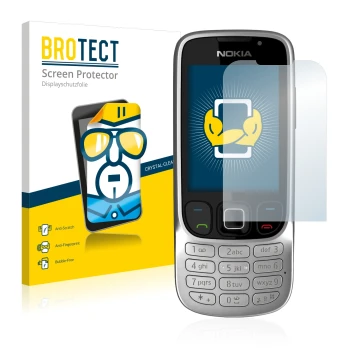 Parte frontale di una confezione del prodotto con il logo del marchio BROTECT. Accanto è raffigurato il dispositivo Nokia 6303